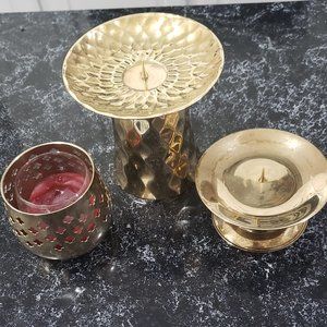 Three Gold Plated Candle Holders